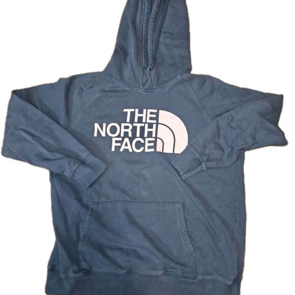 The North Face Hoodie Womens‎ Medium Blue Sweatshirt Pullover Spellout Graphic